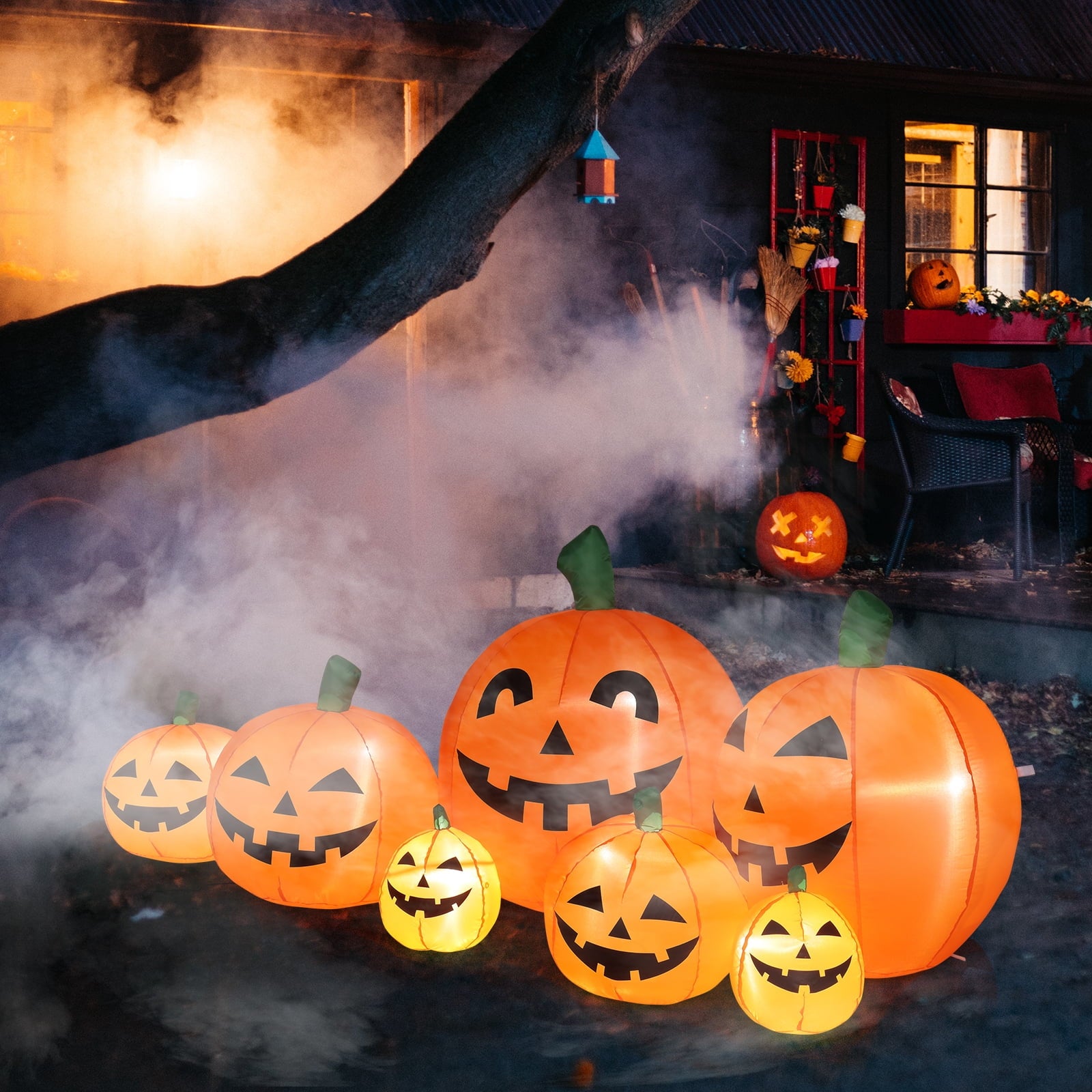 7 FT Halloween Inflatables Pumpkin, Halloween Decoration 7 Blow up Pumpkins w/ Build-in LEDs for Halloween Party