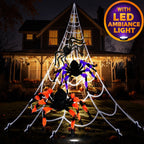 JoyX Giant Halloween Spider Web Decoration Set, 23 ft Huge Web with 50" Large Spider, LED Light, and Glow in The Dark Spiders for Outdoor Yard Decor