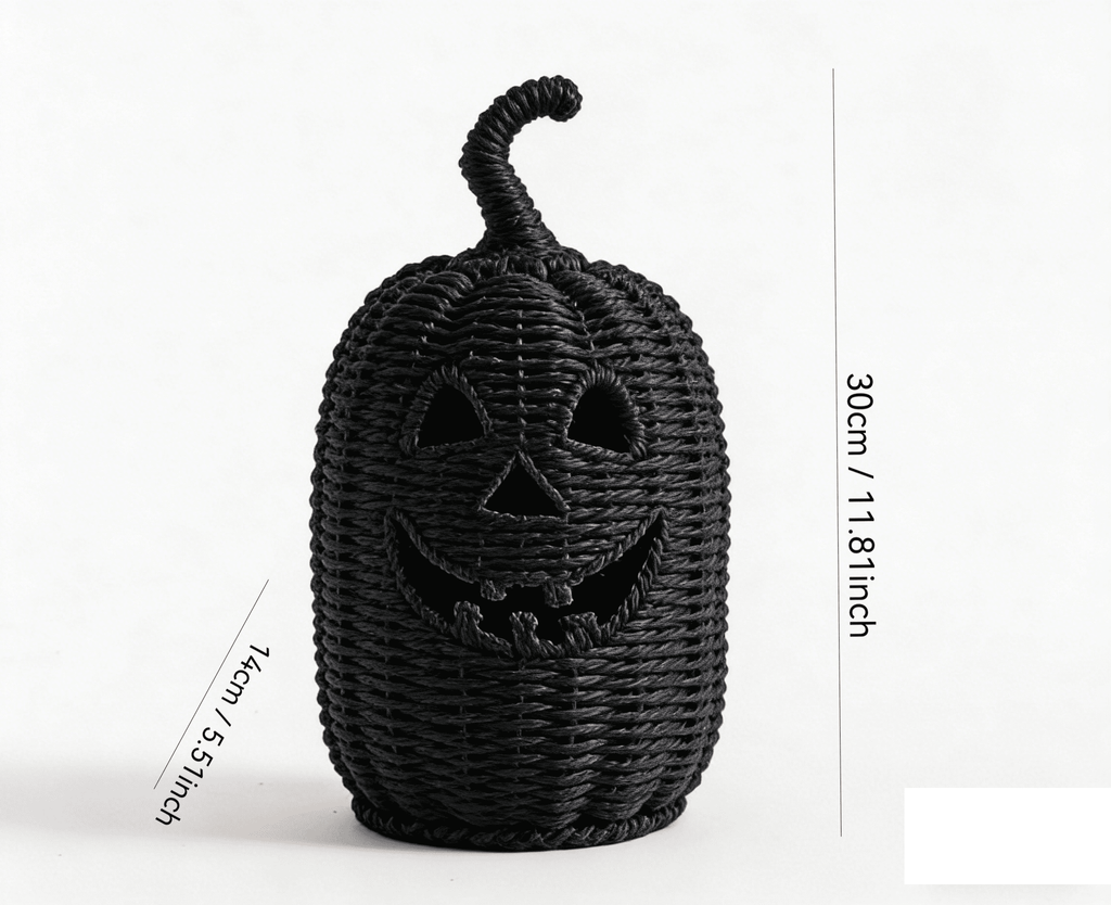 THOPBPRK 2026 Black Halloween Woven Pumpkin Jack-O'-Lantern, Halloween Decorations Pumpkin, USE LED Candle, Rattan Fall Halloween Decor for Home, 1Pack 11.8 Inch A