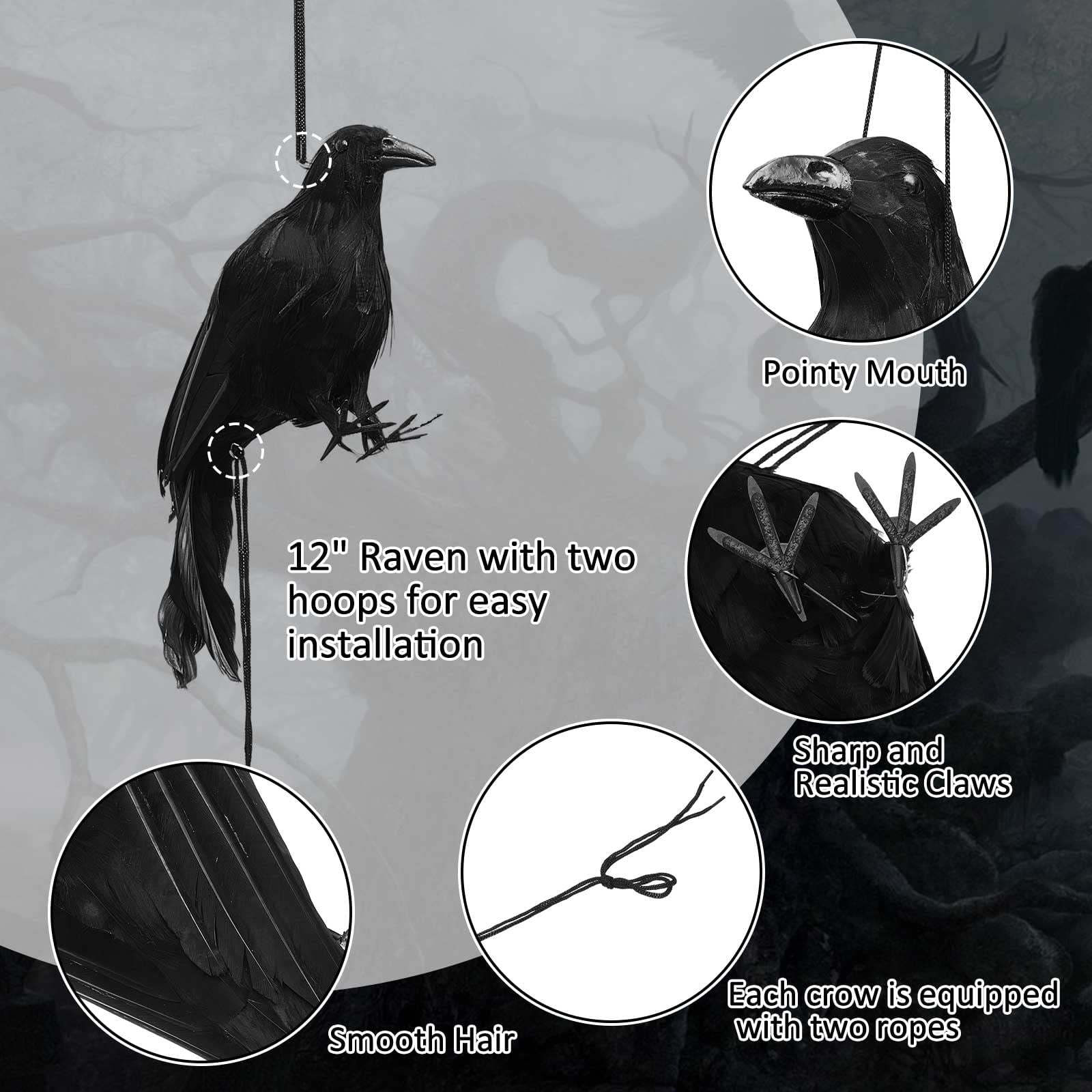 Halloween Realistic Hanging Dead Crows Decoy Fake Crows for Halloween Garden Tree Porch Terrify Decorations