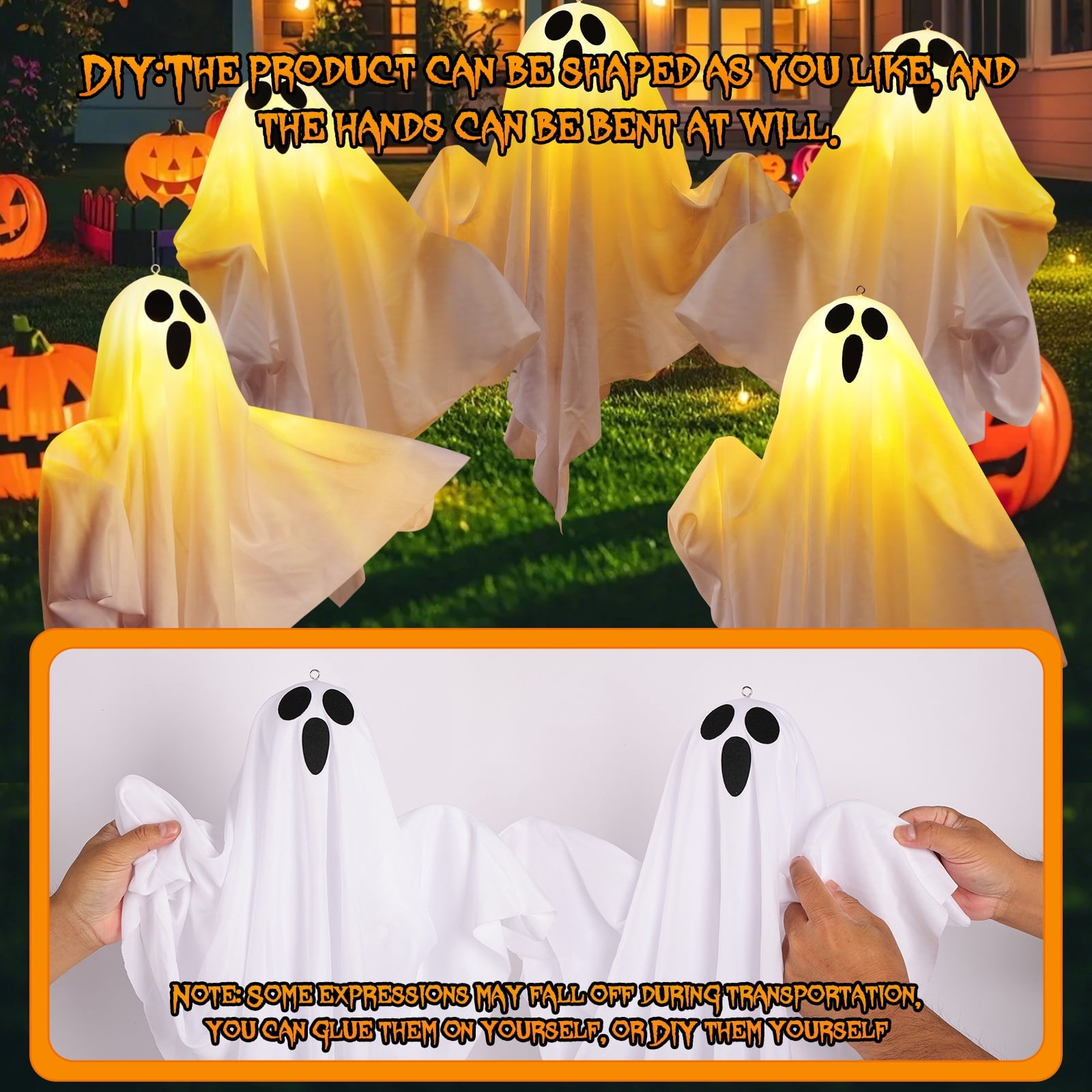 Halloween Decorations, Solar Garden Lights Outdoor, 5Packs Halloween Ghost Decorations Lights Indoor, Solar Scary Ghost Path Lights for Halloween Party Decor, Porches Yards Gardens Lawn, Warm White