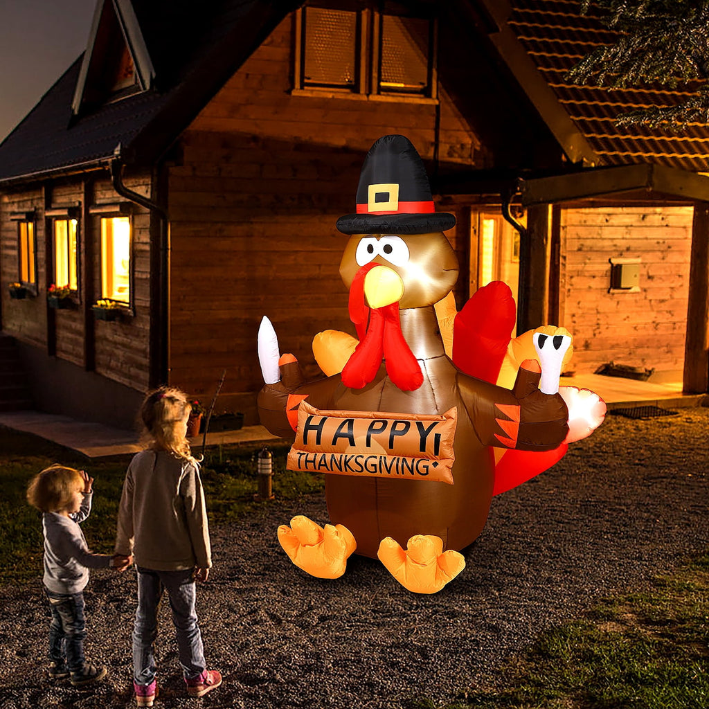 Thanksgiving Inflatable Turkey 5FT Blow up Outdoor Thanksgiving Inflatables Decoration with LED Lights for Holiday Party Yard Garden