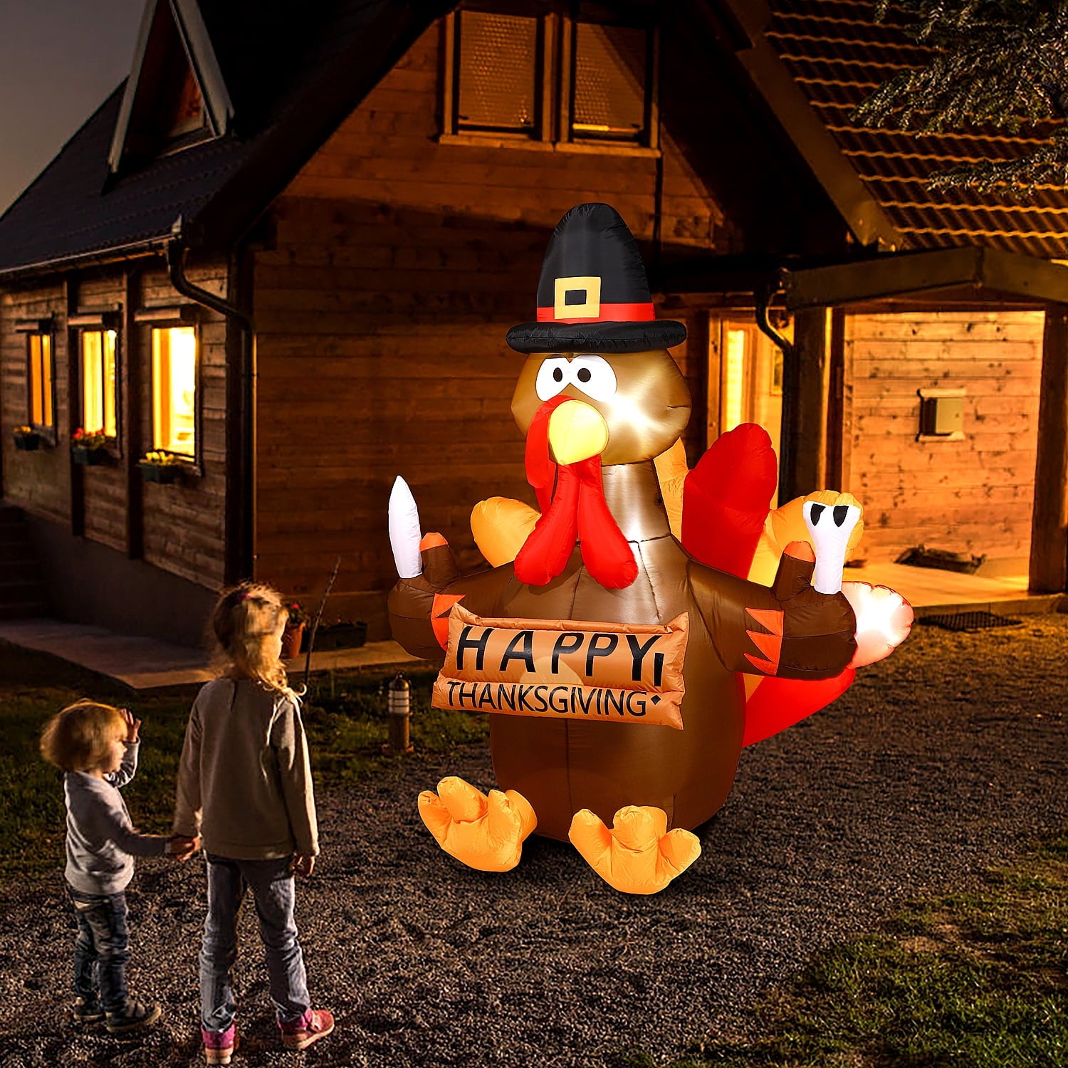 Thanksgiving Inflatable Turkey 5FT Blow up Outdoor Thanksgiving Inflatables Decoration with LED Lights for Holiday Party Yard Garden
