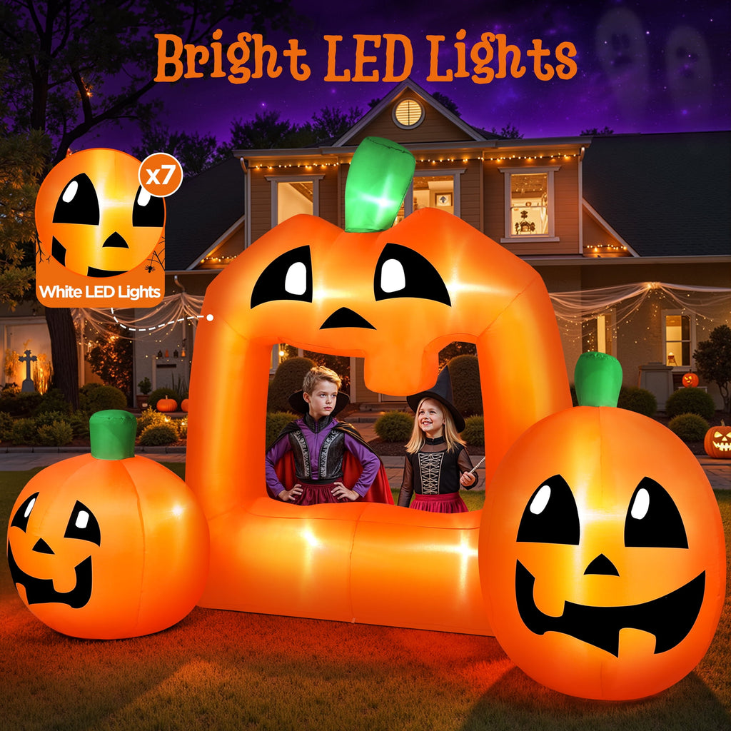 8.5FT Halloween Inflatable,Pumpkin Photo with Lights for Party Yard Decorations