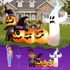 Vrilay Halloween Inflatables, 7 FT Long 4 Pumpkins with Cute White Ghost Outdoor Decorations, Built-in LEDs, Blow Up Party, Waterproof Yard, Garden, Lawn Decor