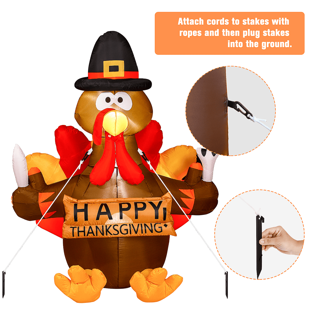 Thanksgiving Inflatable Turkey 5FT Blow up Outdoor Thanksgiving Inflatables Decoration with LED Lights for Holiday Party Yard Garden