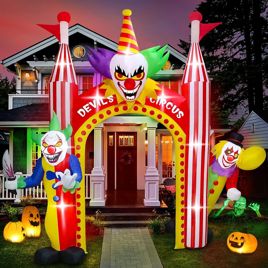 12FT Giant Clown Inflatable Archway with Built-in Lights  Scary Outdoor Yard Decorations for Garden, Lawn, and Indoor Halloween Decor