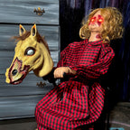 3.2 ft Voice & Sound-Sensor Rocking Horse Girl Halloween Animatronic, HHRCKHRSGRL-1FLSA