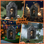 Toiyjofe 3.5ft Large Halloween Tombstone with LED Skull Eyes, Foldable Battery Powered Graveyard Decor for Lawn, Garden & Haunted House