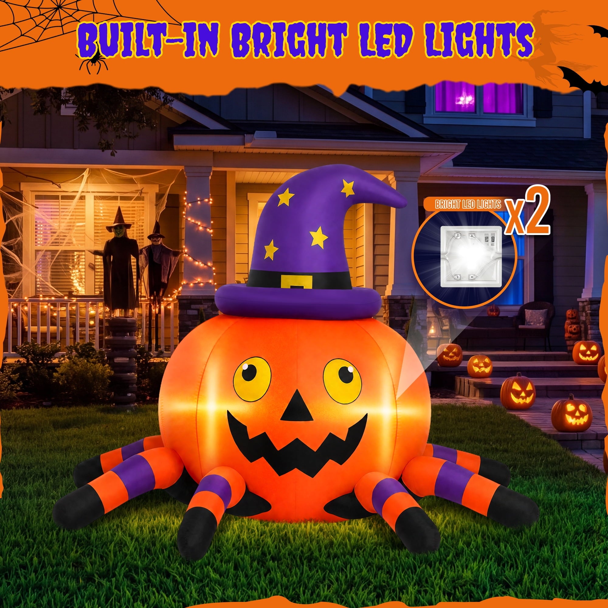 6.2FT Halloween Inflatable Decorations Pumpkin Spider with LED Lights, Halloween Blow Ups for Yard Party