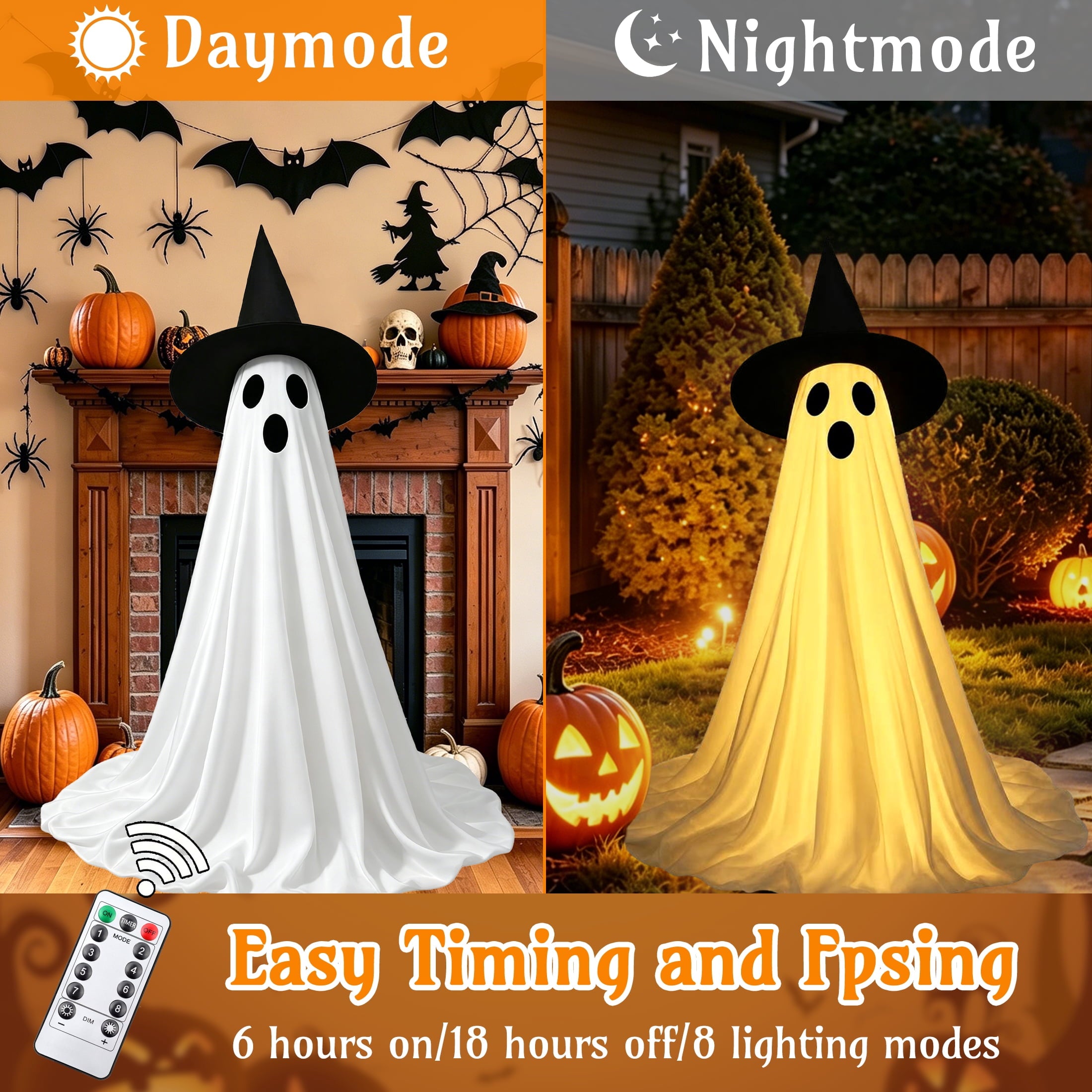 HiberyHom Halloween Ghost Decor, 2 Pack Early Halloween Decorations, 4.6 FT Light Up Ghost with Remote for Porches Yard Garden, Halloween Decorations Outdoor and Indoor
