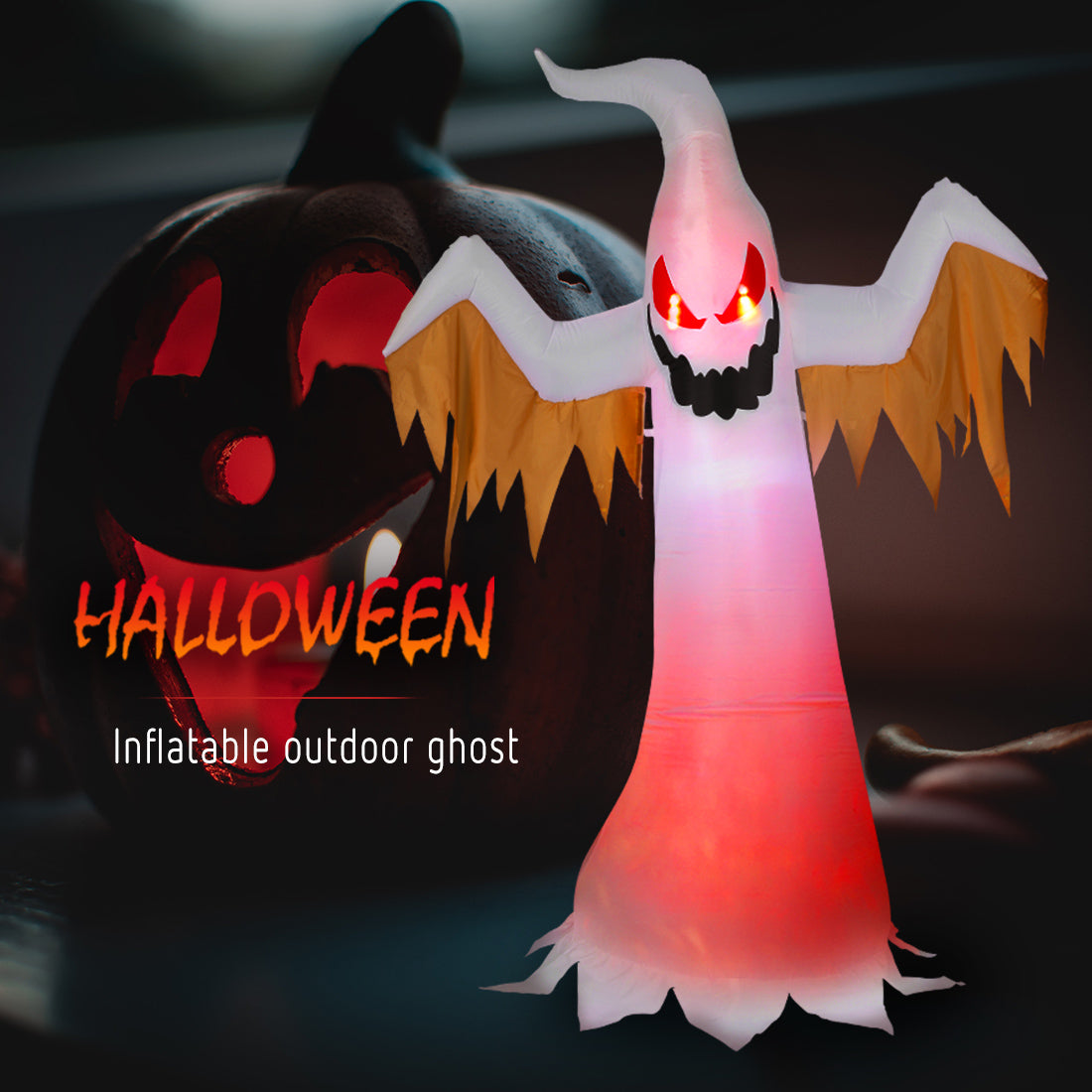 VIVOHOME 8ft Height Halloween Inflatable White Ghost with Red Rotating Led Lights Blow up Outdoor Lawn Yard Decoration