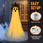 2 Packs Halloween Decorations Outdoor,Light Up Halloween Spooky Standing Ghost with Witch Hat,Scary Ghosts Decor with LED Lights for Front Porche Yard Garden Home