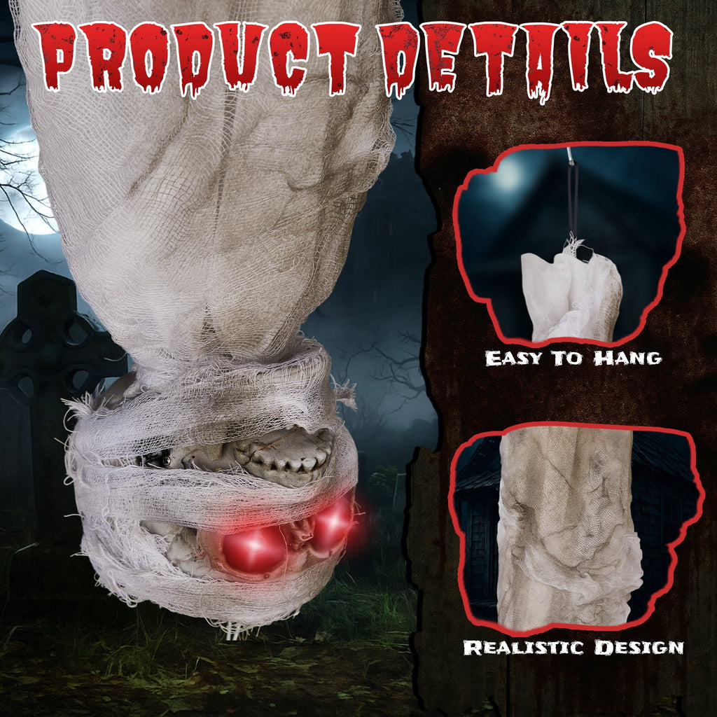 3ft Hanging Zombie Animated Halloween Decoration Creepy Mummy Halloween w/ Pre-Recorded Screaming, LED Eyes