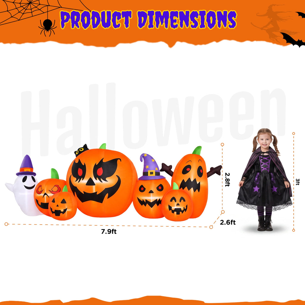 7.9FT Halloween Inflatable Pumpkin Ghost with Lights, Halloween Blow Ups Outdoor Decoration for Home Party