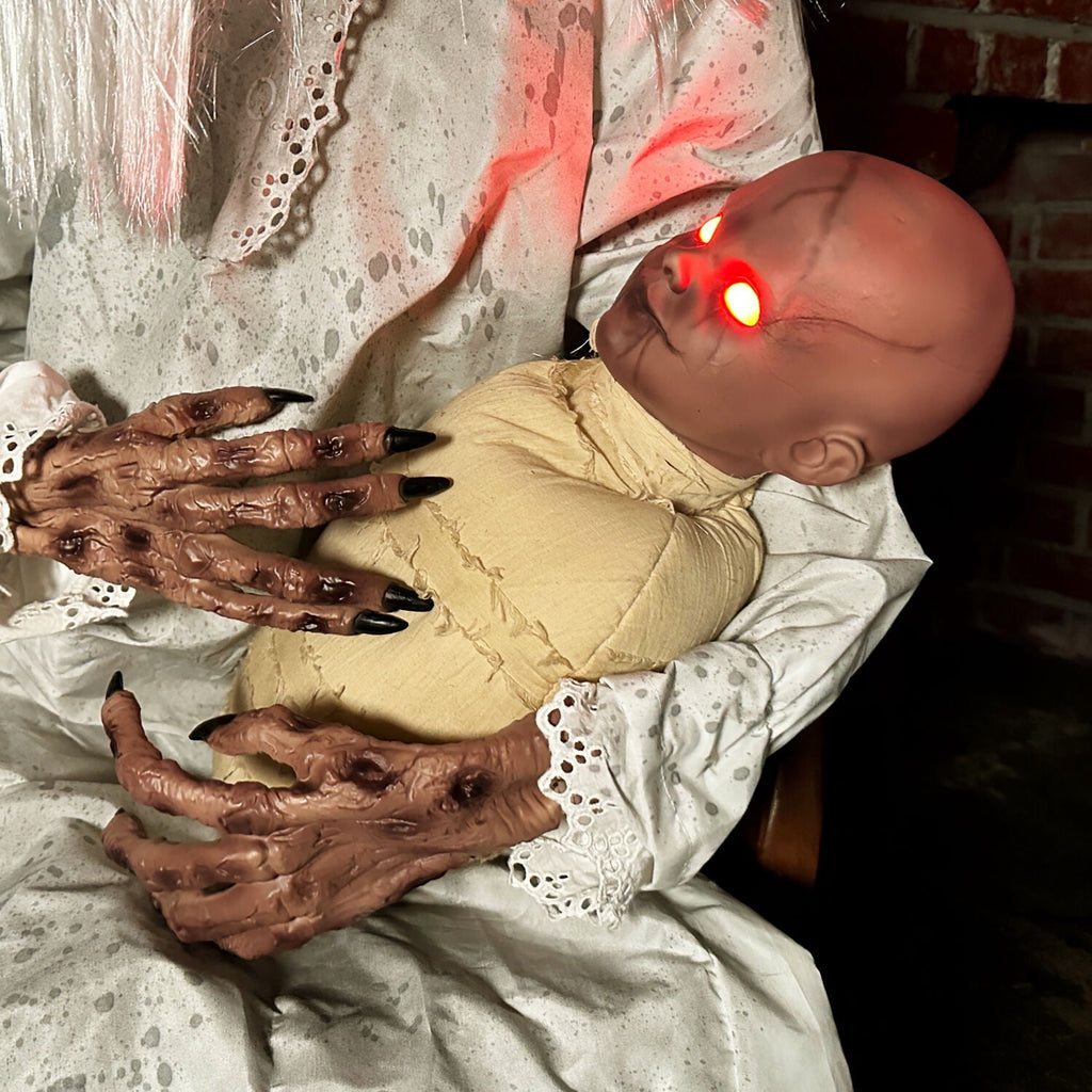 2.9 ft Animatronic Gravely Granny by Tekky Halloween Decoration with Motion-Activated Sounds, HHGRVLYGRNY-1FLSA