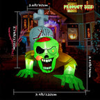 5.7FT Inflatable Halloween Inflatable Crawling Green Ghost with Tombstone Built-in LED Lights Inflatable LED Lights Blow Up Yard Decoration