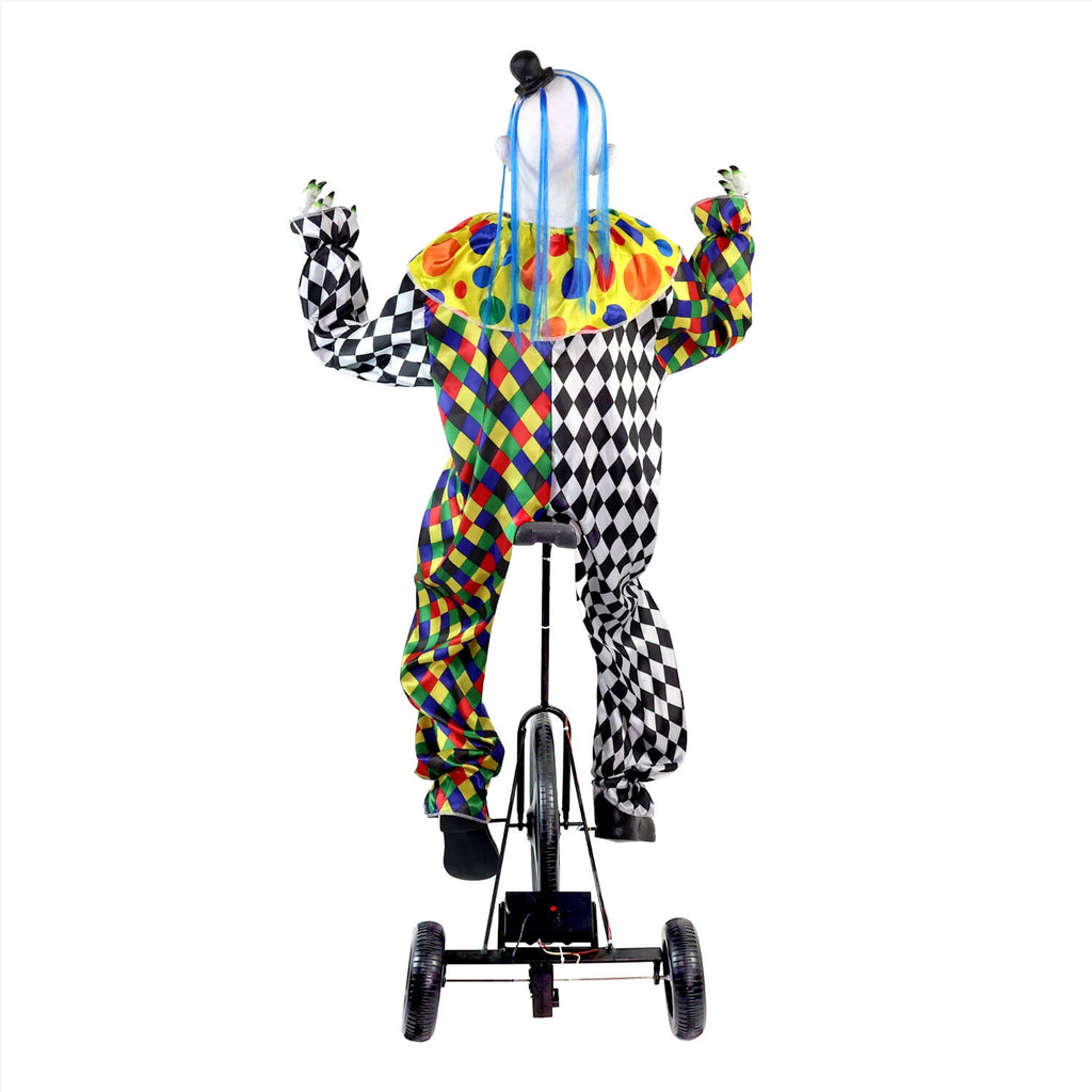 5.9 ft Voice & Sound-Sensor Clown on Tricycle Halloween Animatronic, HHTRIBKCLOWN-1FLSA