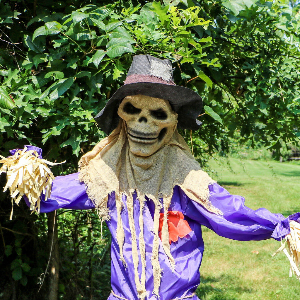 6 ft Standing Halloween Scarecrow Yard Decoration with LED Green Eyes, HHSCR-5FLS