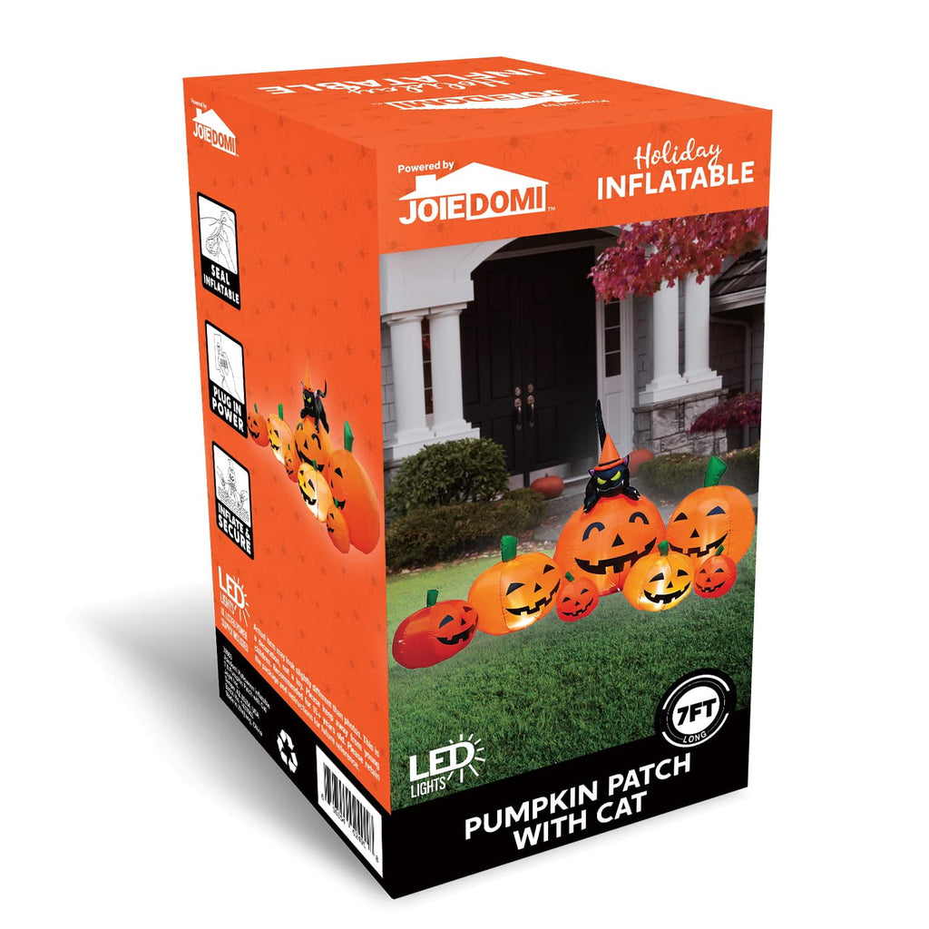 7 ft Halloween Inflatable Long Pumpkin with Witch's Cat Decorations Inflatables with Build-in LEDs,Halloween Decor Outdoor Blow Up Yard Decorations