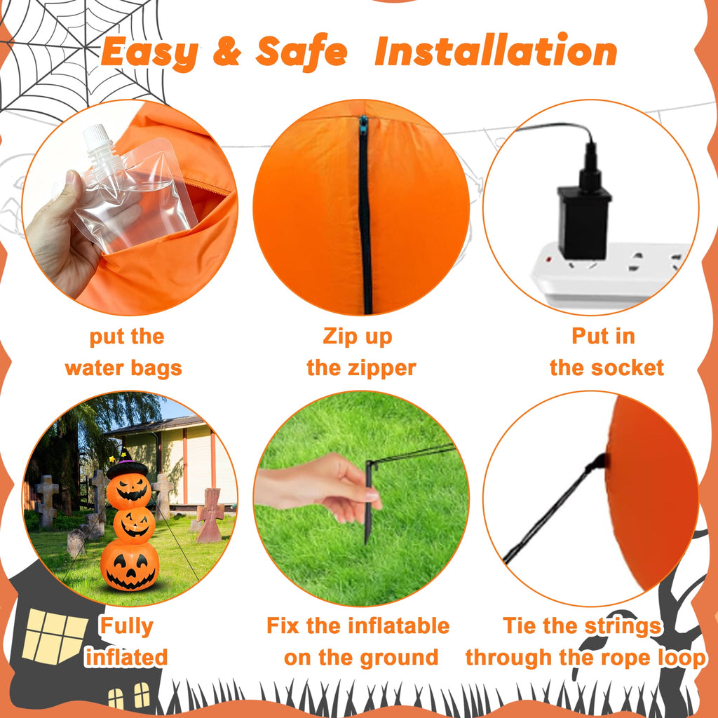 Faburo 6FT Halloween Inflatable Pumpkin Stack with LED Lights, 3 Jack O Lantern Blow Up Outdoor Halloween Decorations for Yard Lawn Garden Porch