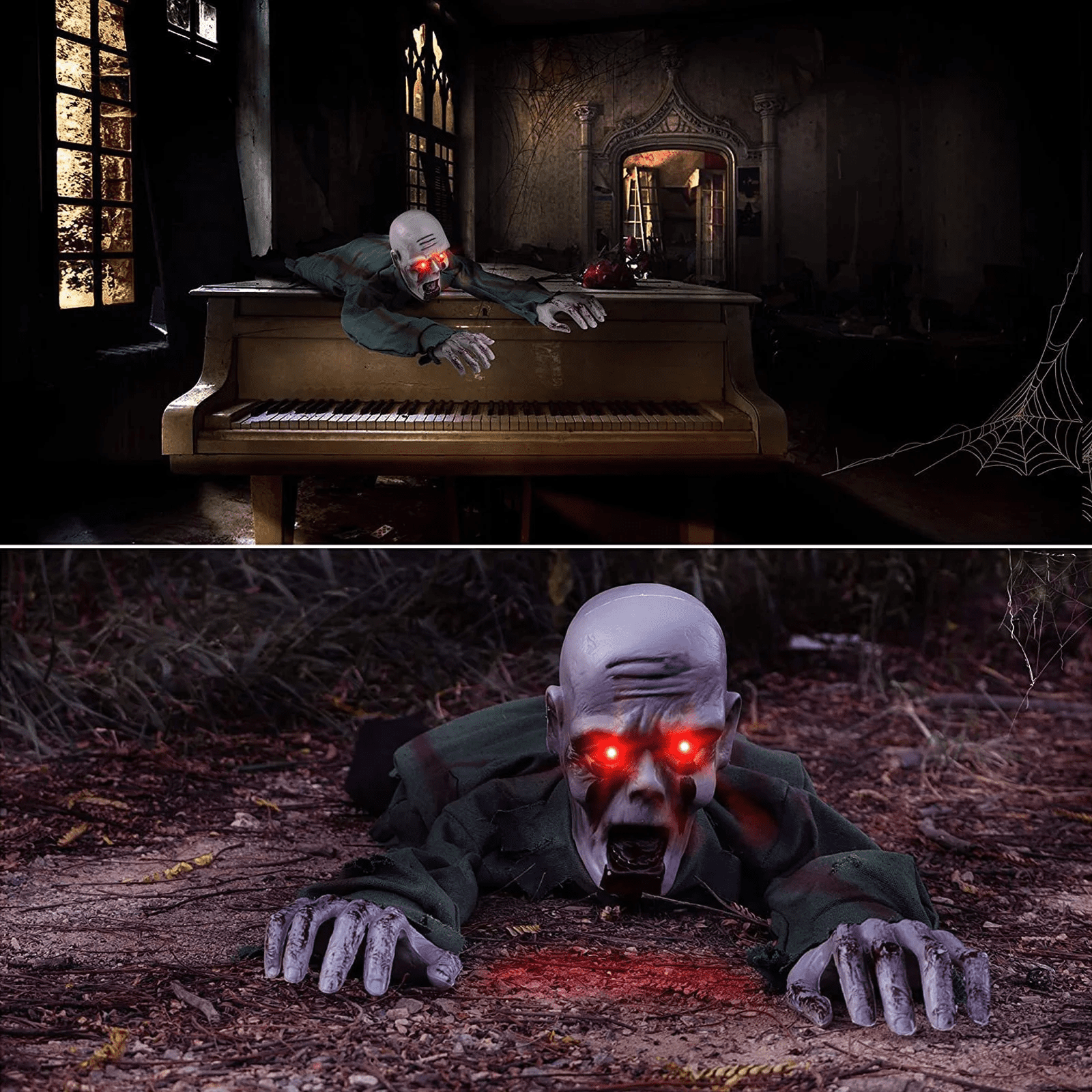 Halloween Animated Decorations, Outdoor Crawling Zombie with Horror Sound & Glowing Eyes, Zombie Ground breaker Ghost for Graveyard, Lawn, Haunted House Prop Decor