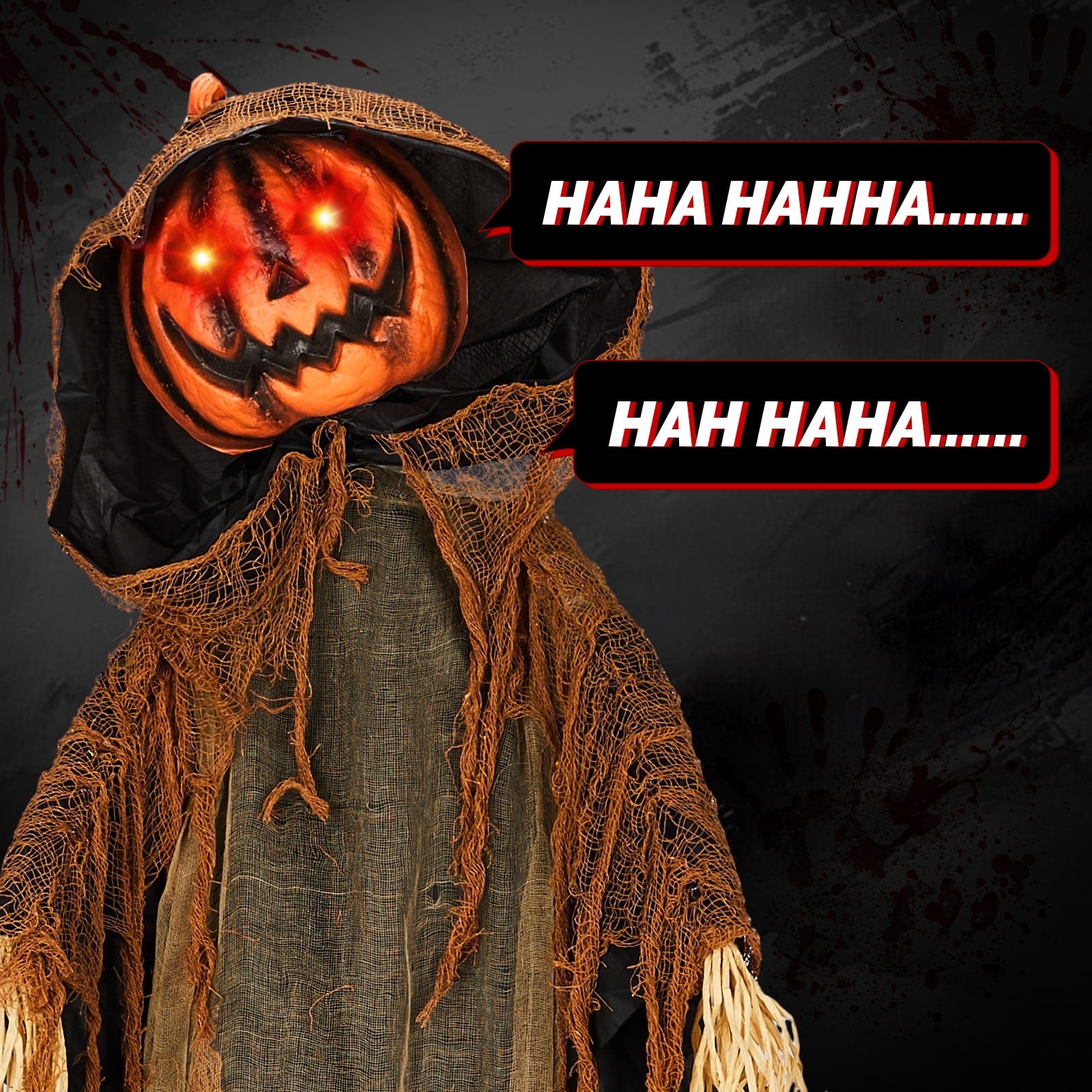 6ft Pumpkin Man Animated Animatronic Decoration Creepy Halloween w/ Classic Cape Creepy Cloaked Jack-o'-Lantern for Porch & Yard