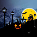 2-Pack Haunted House Solar Post Lights - Spooky Halloween Decoration with Eerie Glow, 40" Rust-Proof Stake, Auto On/Off for Outdoor Yard