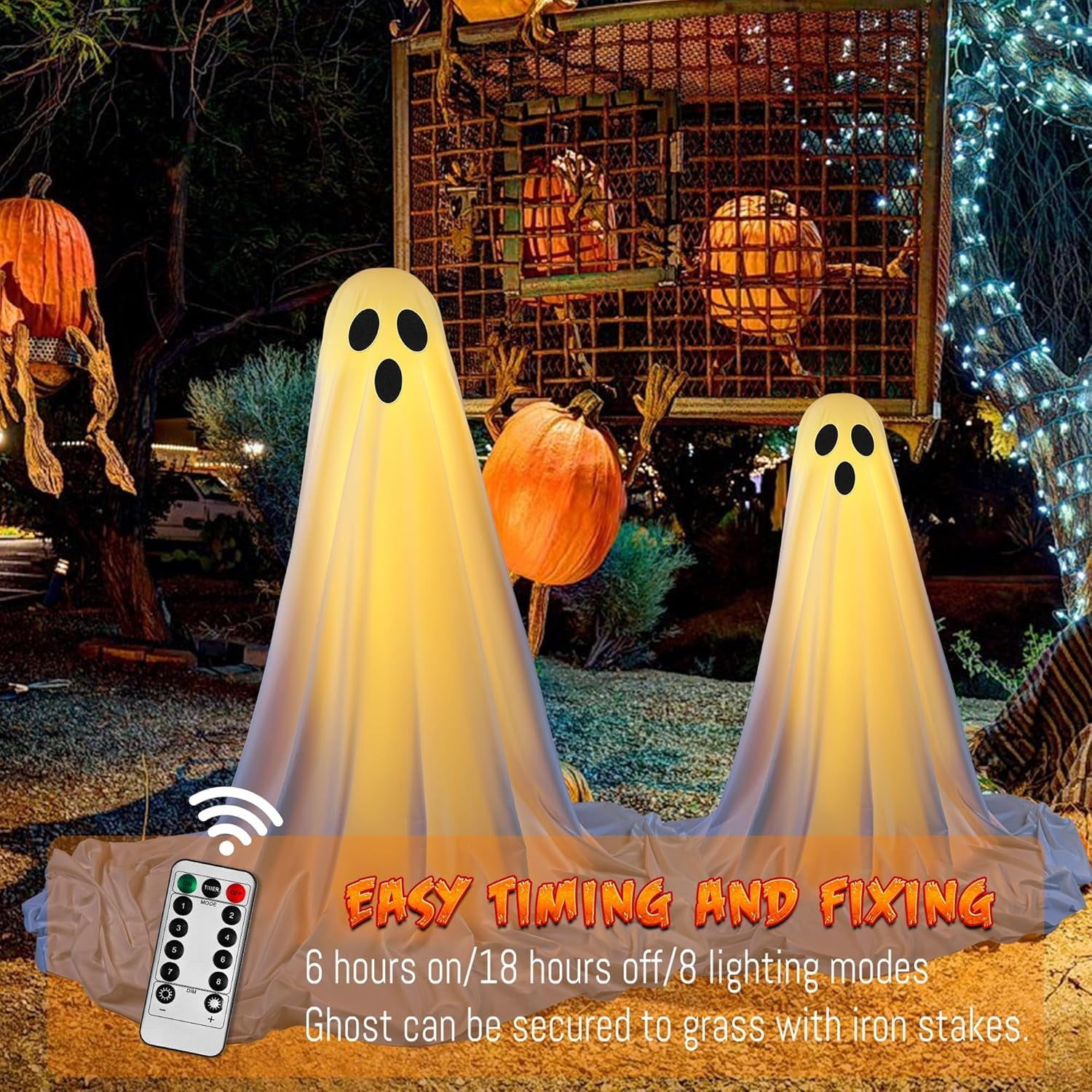 Halloween Decorations Outdoor Indoor Halloween Party Decorations Indoor,Spooky Ghost Decor with String Lights,Halloween Ghost Lights for Porches Yards Gardens Lawn 2 Pack