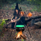 SDJMa Halloween Decorations Outdoor, 7.8" Witch Cauldron on 30.7" Tripod with Timer String Lights, Halloween Haunted House Decor for Yard Lawn Garden Outside Party Supplies