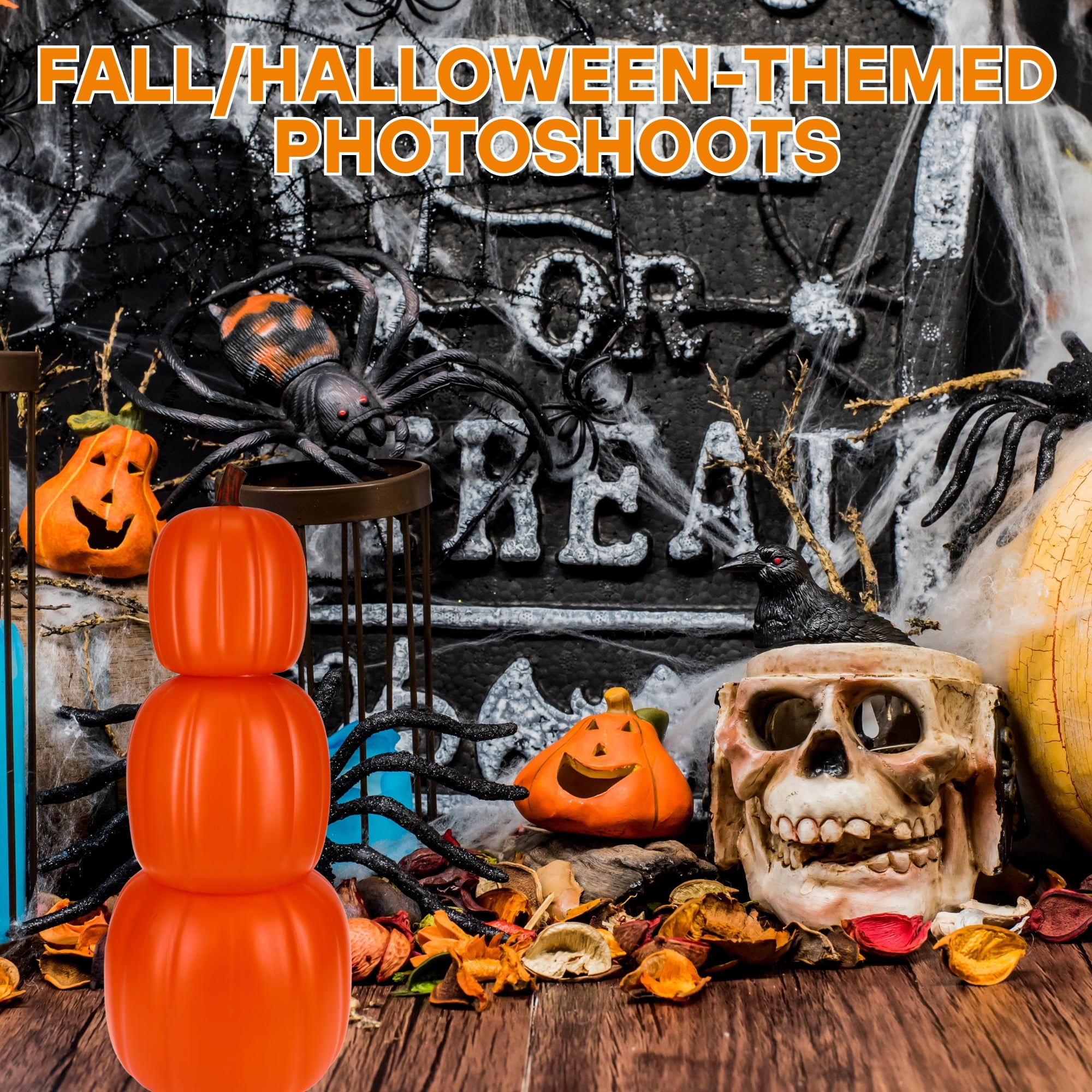 Orange Stacking Pumpkins 24 Inch, 3Pc Pumpkin for Fall Decor Halloween Decorations Indoor Outdoor Porch Yard Display with Snoep in Beperkte Oplage