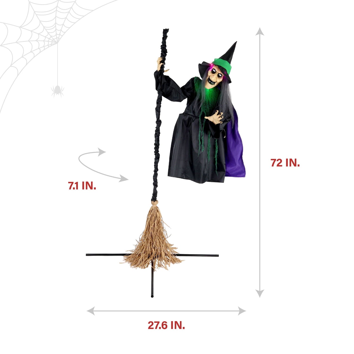6 ft Touch-Activated Mounted Flying Witch Halloween Animatronic, HHWITCH-52FLS
