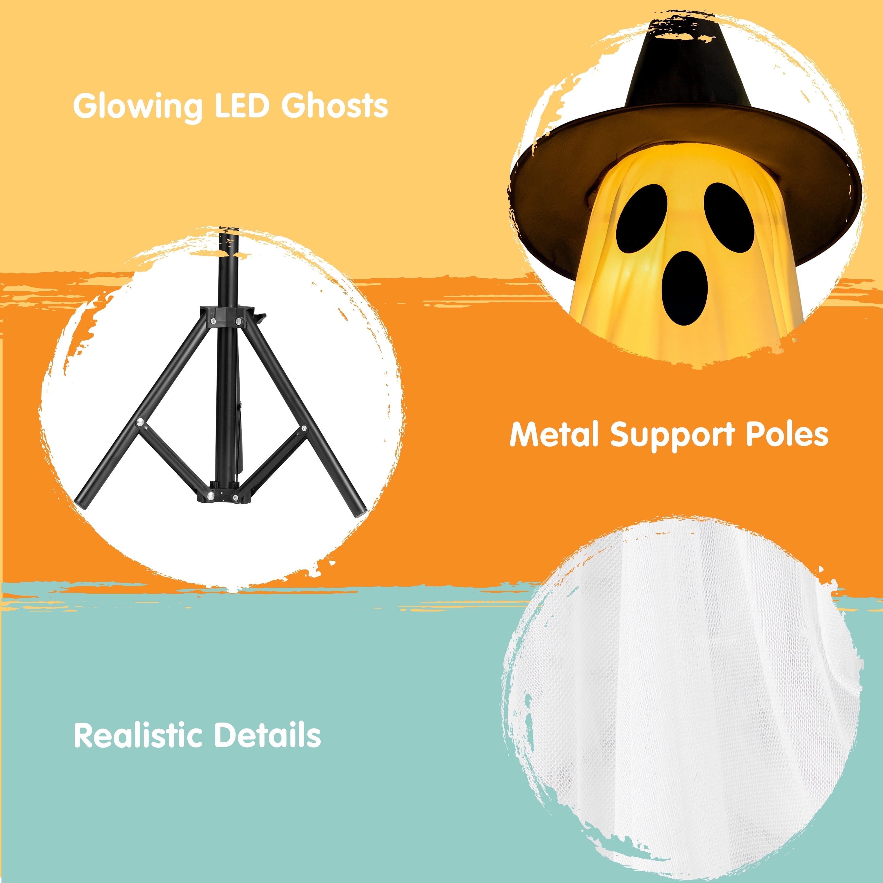 2 Packs Halloween Decorations Outdoor,Light Up Halloween Spooky Standing Ghost with Witch Hat,Scary Ghosts Decor with LED Lights for Front Porche Yard Garden Home