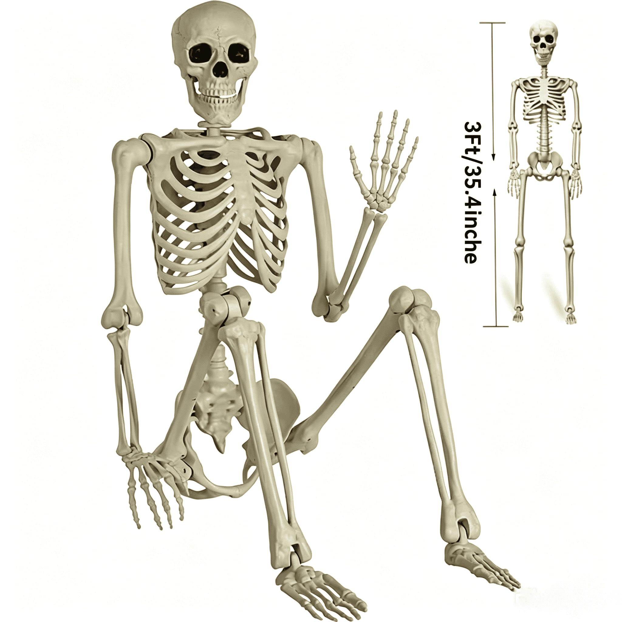 35" Halloween Skeleton Decoration  3 ft Body with Posable Joints for Indoor & Outdoor Yard Patio Lawn Garden Haunted Party Decor
