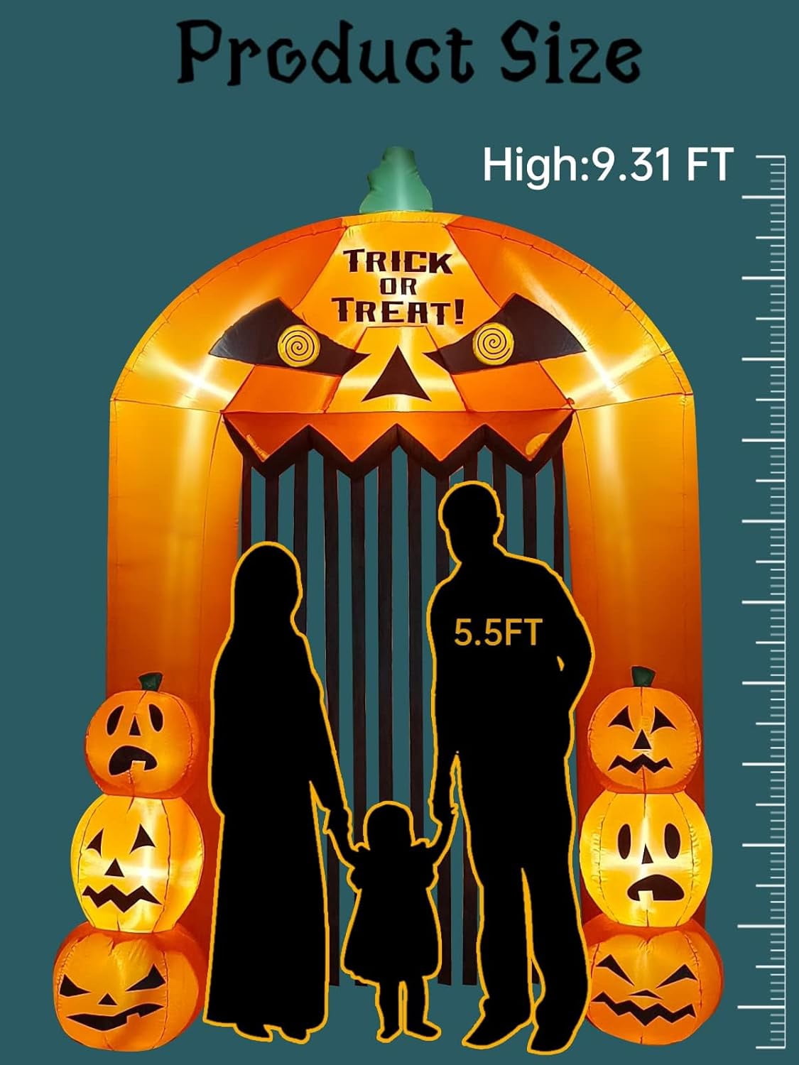 9.5ft Halloween Inflatable Pumpkin Arch with LED Lights - Outdoor/Indoor Yard Decoration for Halloween Party & Home
