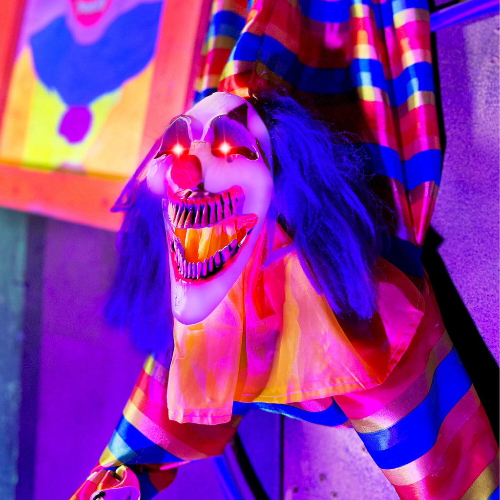 47 in Animatronic Hanging Upside Down Clown with Lights and Sound, Halloween Decoration, HHCLOWN-39HLSA