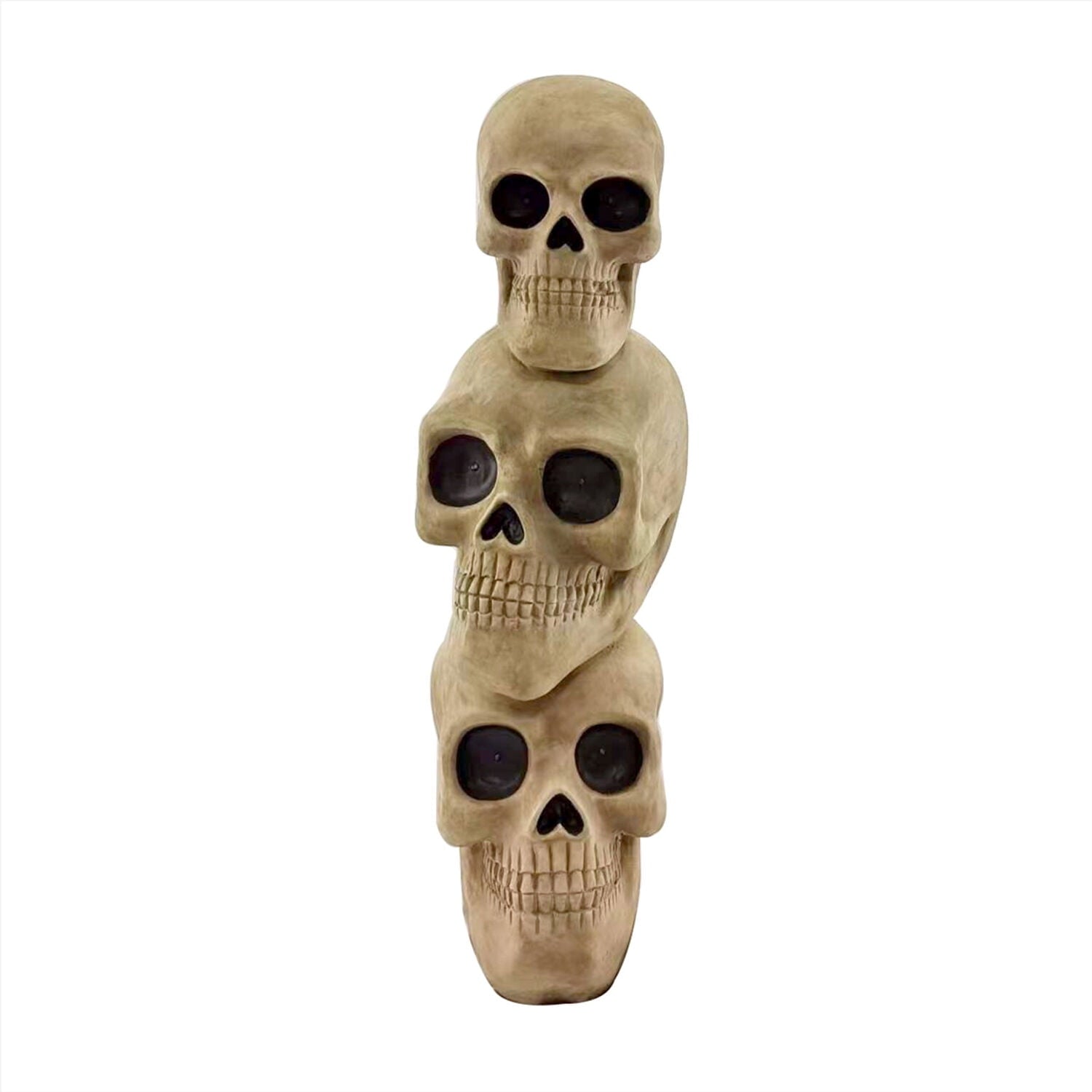 37" Skull Stack Statue with LED Eyes, Halloween Decor, HHMG036-1SKL-NAT