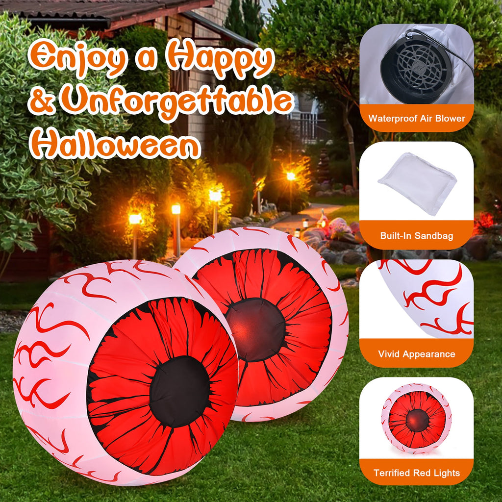 Costway 2 Pack 3 FT Halloween Inflatable Eyeballs w/ Air Blower & Red LED Lights