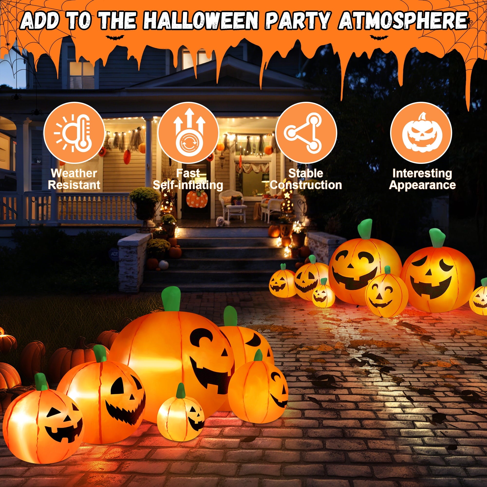 8 FT Halloween Inflatables Pumpkin,7 Pumpkins Halloween Outdoor Decoration with Built-in LED Lights,Halloween Blow Ups for Yard, Lawn, Garden Decor