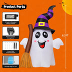 Halloween Inflatables 6 FT Halloween Ghost Inflatable Grasping Broom with LED Lights, Blow up Ghost Cute Inflatable Ghost, Outdoor Halloween Decorations for Holiday Party Indoor Outdoor