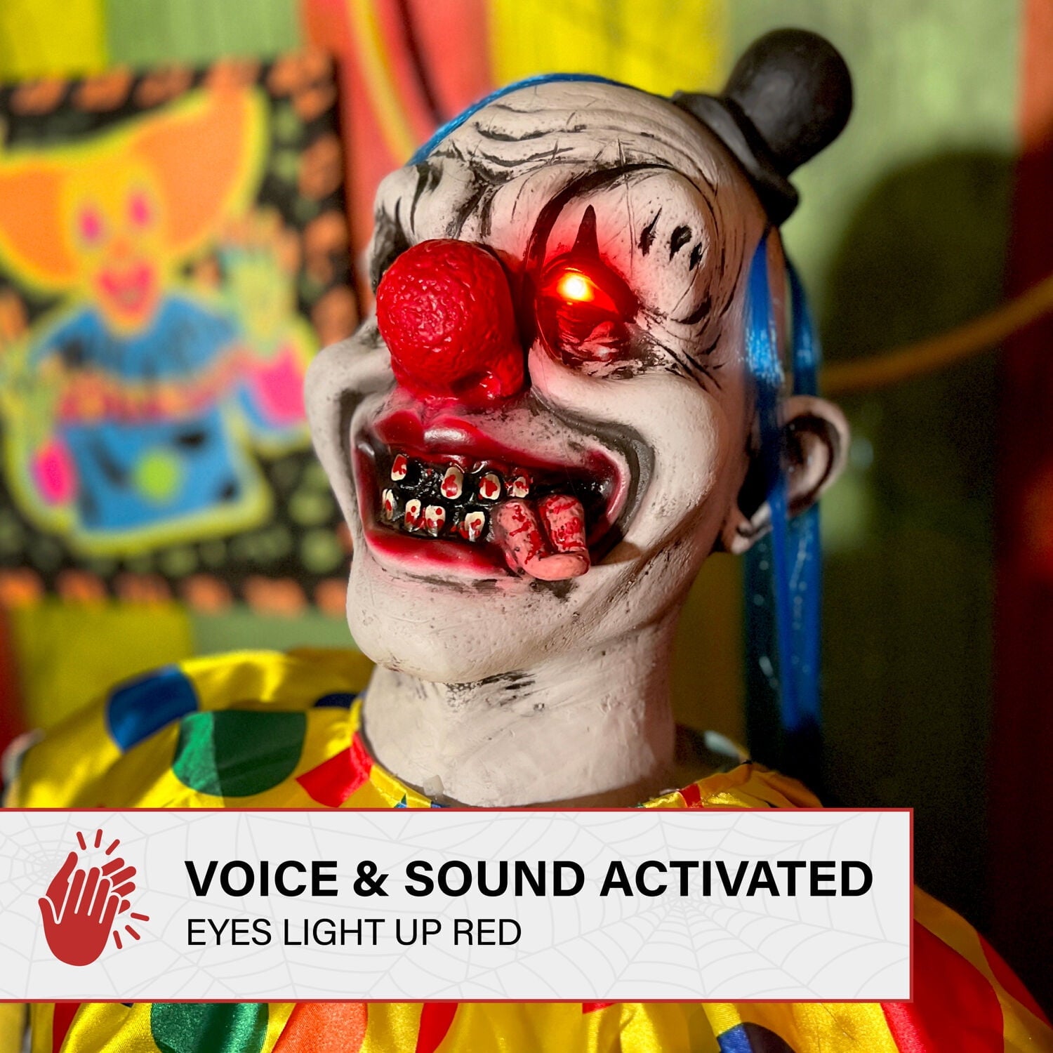 5.9 ft Voice & Sound-Sensor Clown on Tricycle Halloween Animatronic, HHTRIBKCLOWN-1FLSA