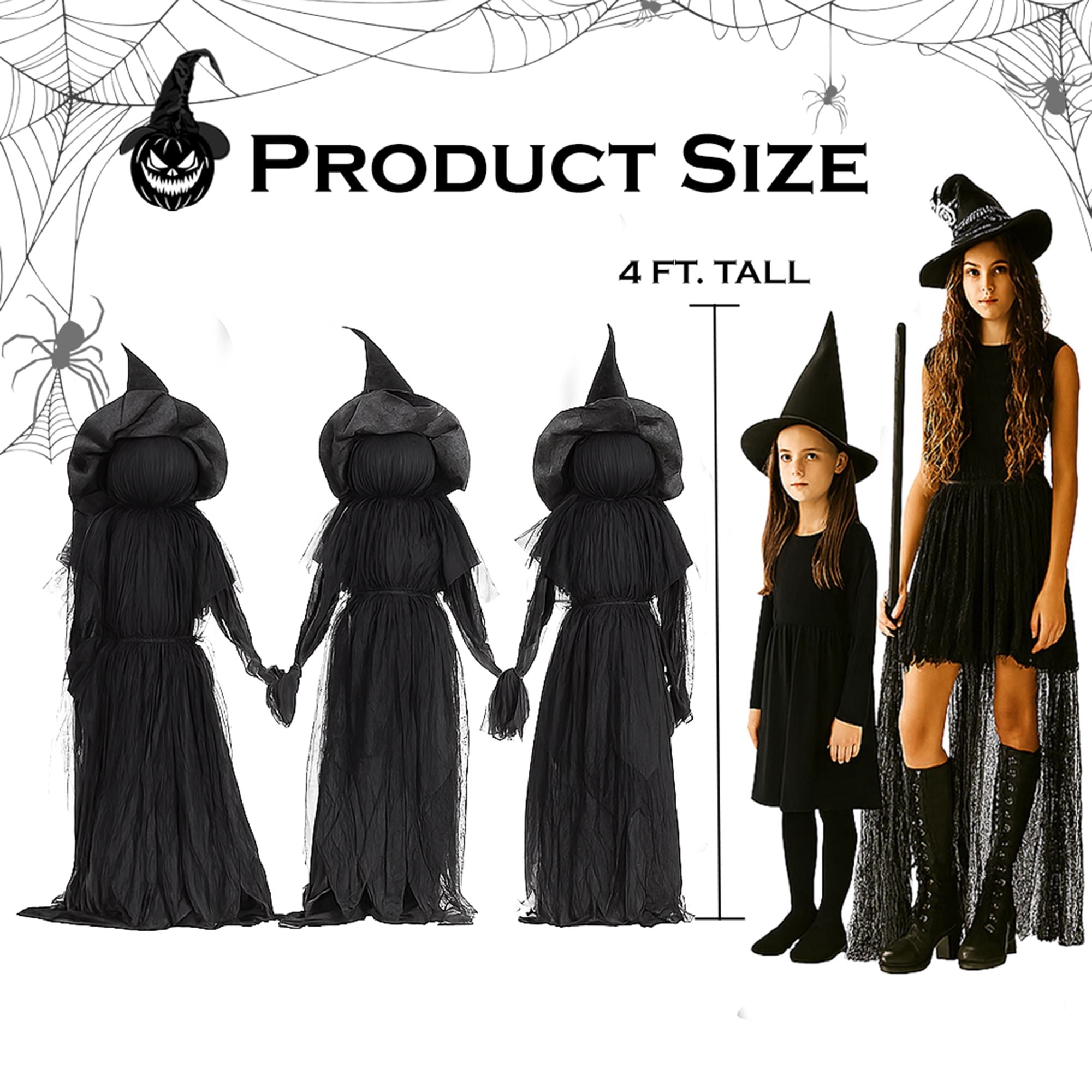Evergreen Set of 3 LED Lighted Halloween Witch Stakes, 4' Tall for Garden Lawn or Patio