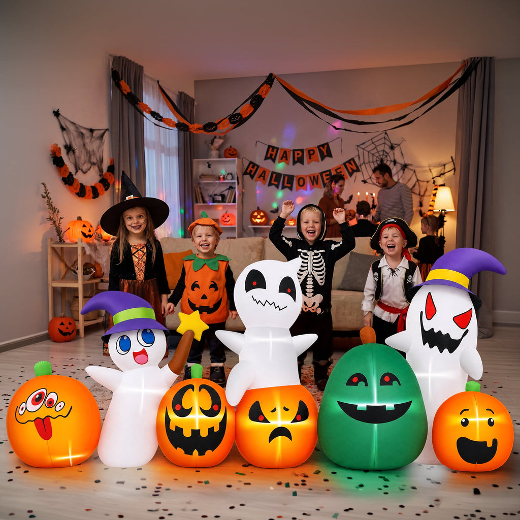 (2 pack) 7ft Long Halloween Inflatable with Lights,Pumpkin Ghost for Outdoor Decorations