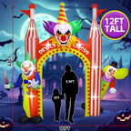 12FT Giant Clown Inflatable Archway with Built-in Lights  Scary Outdoor Yard Decorations for Garden, Lawn, and Indoor Halloween Decor