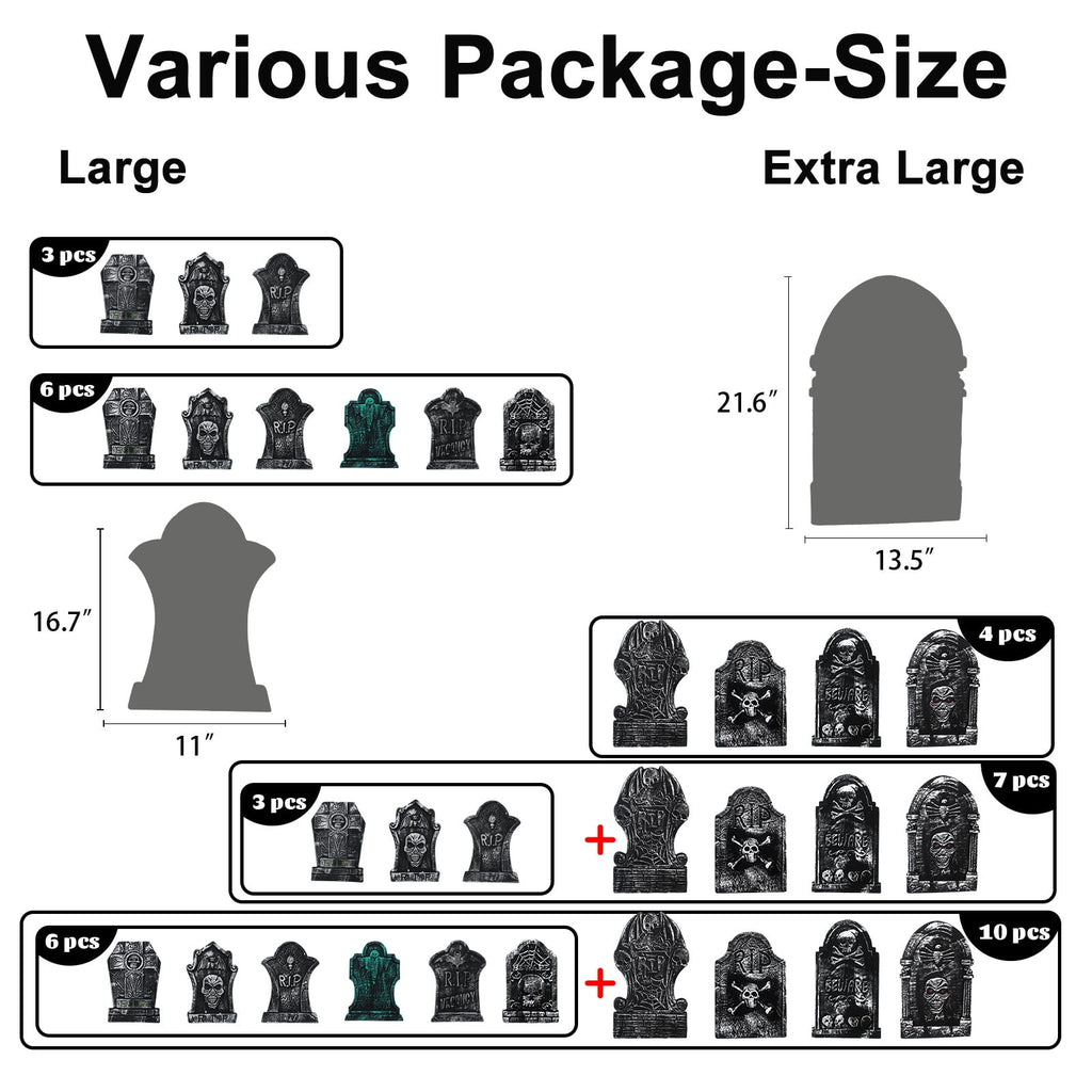 Halloween Foam RIP Graveyard Tombstones, 7Pack(3 x L-Size + 4 x XL-Size) Foam Tombstone for Halloween Party Outdoor Decorations