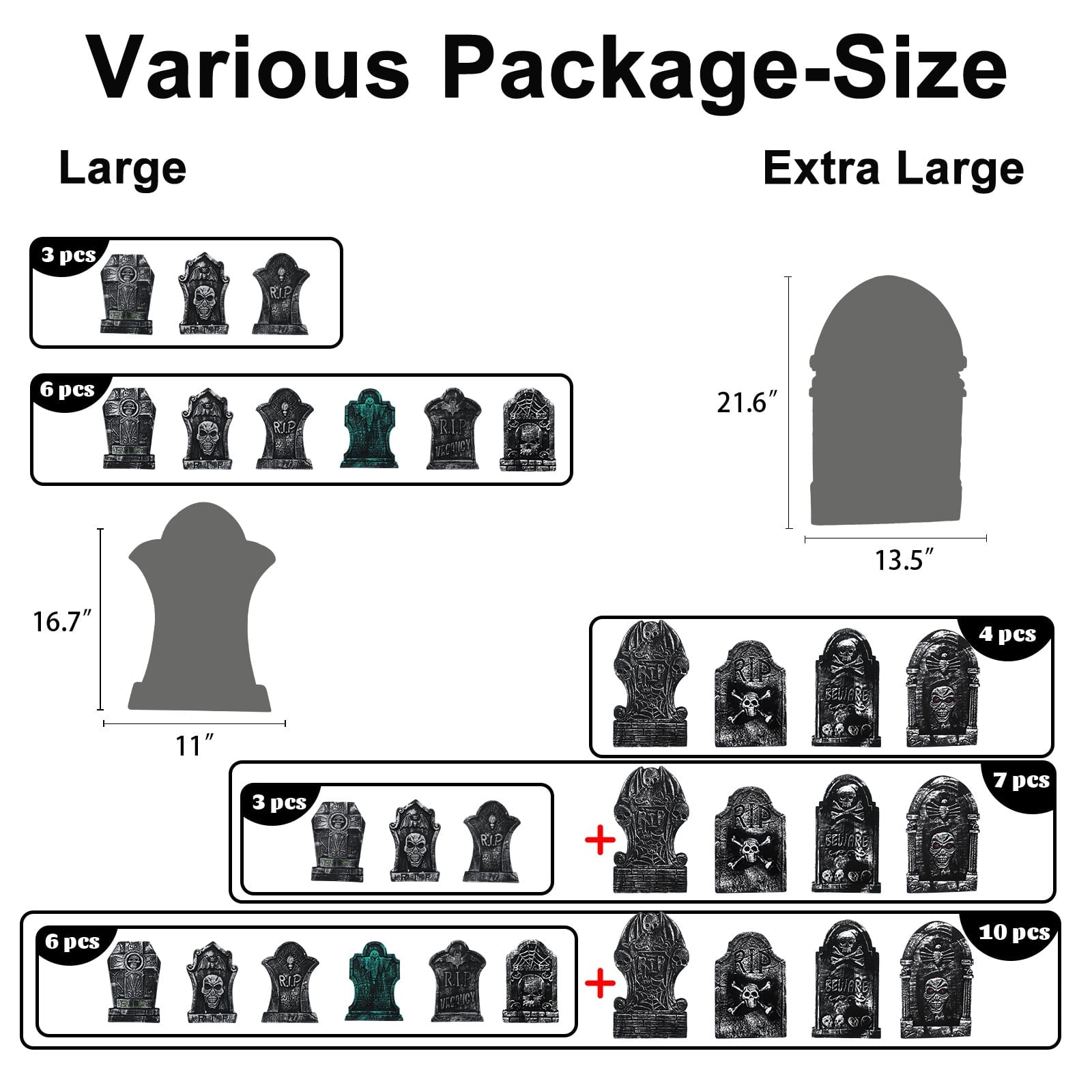 Halloween Foam RIP Graveyard Tombstones, 7Pack(3 x L-Size + 4 x XL-Size) Foam Tombstone for Halloween Party Outdoor Decorations