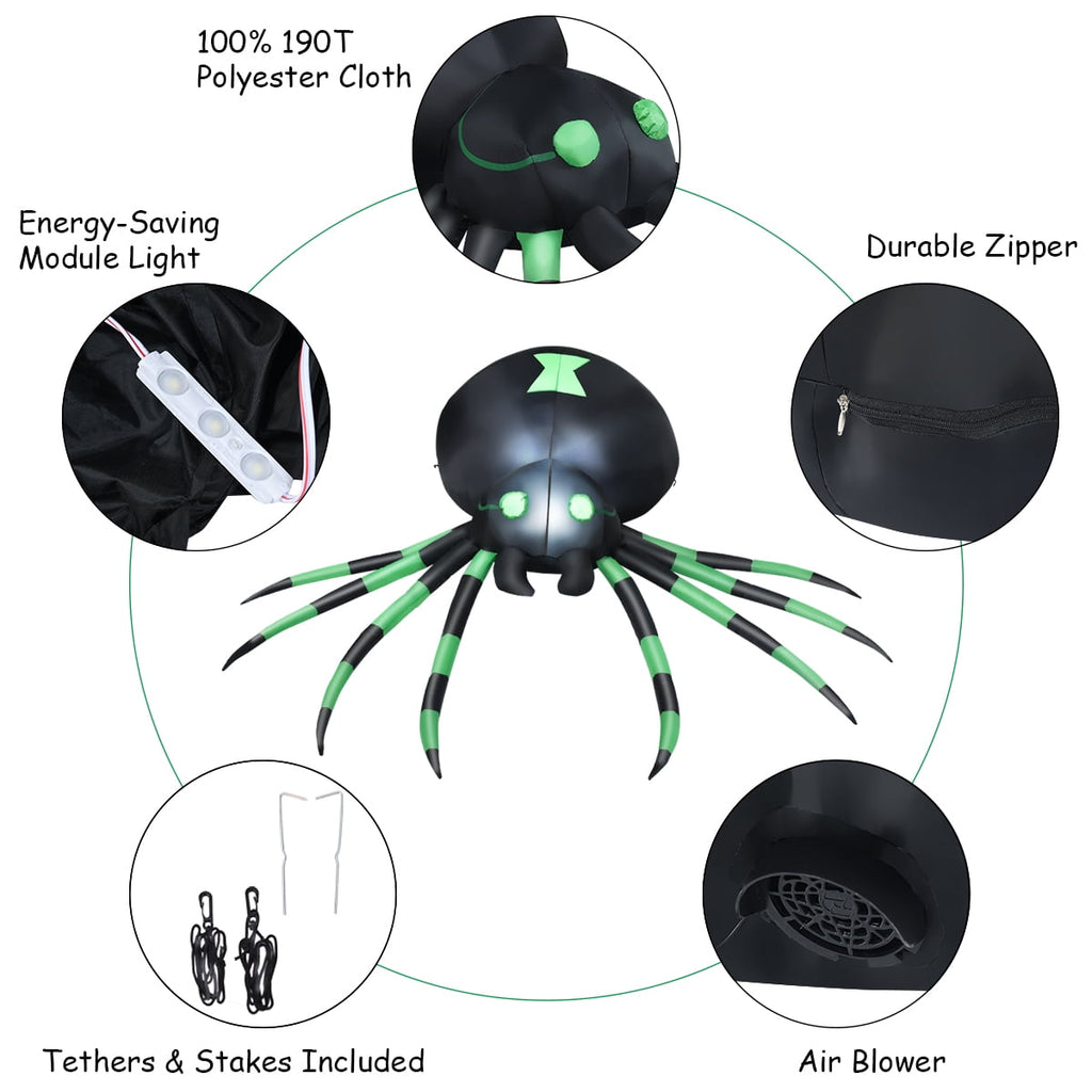 Patiojoy Halloween Decoration 6FT Inflatable Blow-Up Spider With LED Lights Outdoor Yard