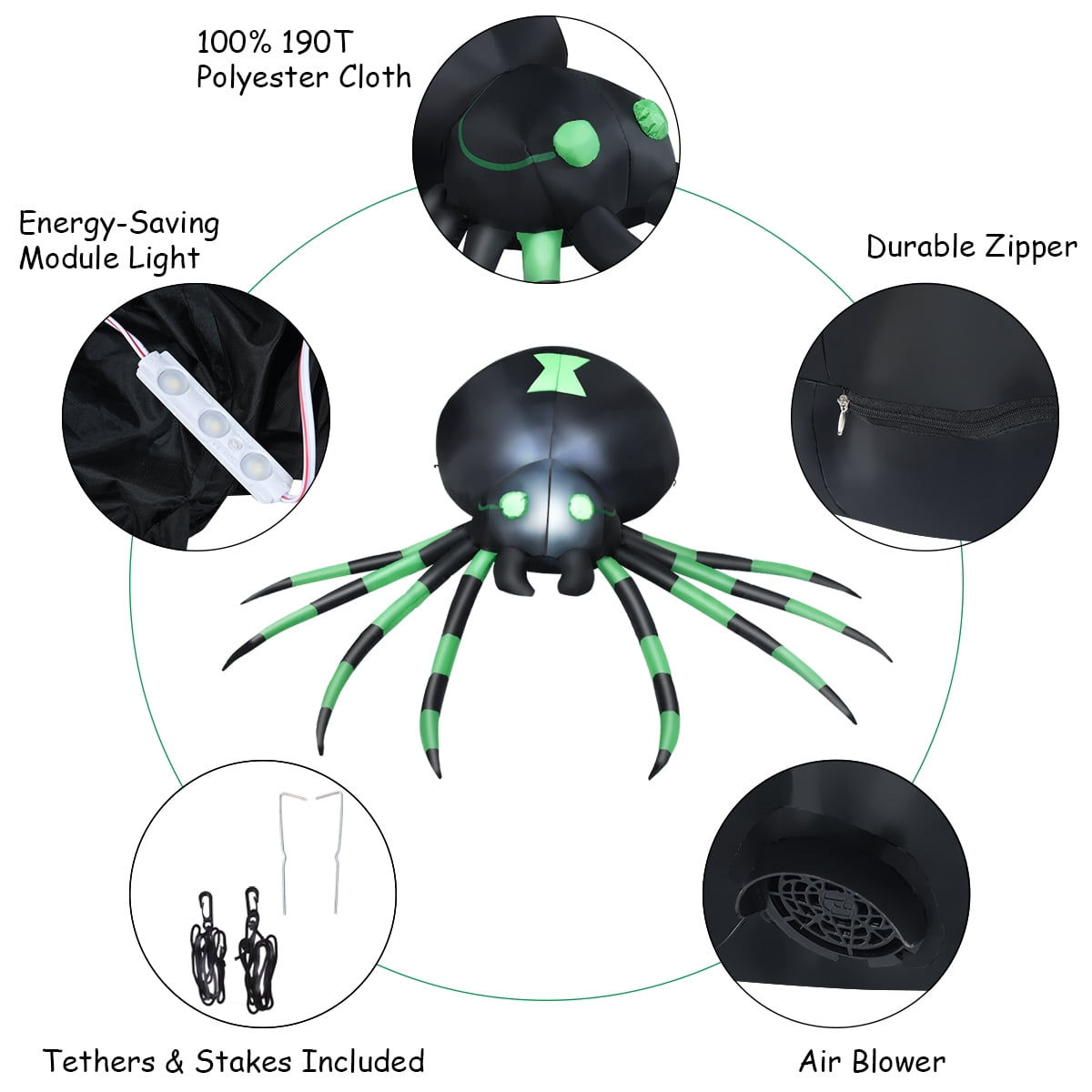 Patiojoy Halloween Decoration 6FT Inflatable Blow-Up Spider With LED Lights Outdoor Yard