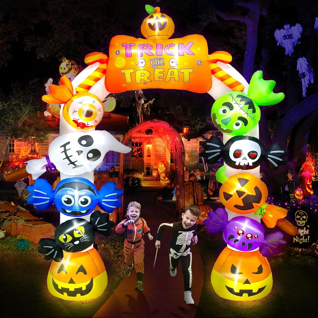 10FT Inflatable Candy Ghost Pumpkin Archway with Built-in Lights  Giant Outdoor Yard & Garden Decoration for Halloween, Indoor/Outdoor Use