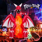 Costway 8 FT Halloween Inflatable Red Dragon with Wings & Skull Holiday Decoration Light